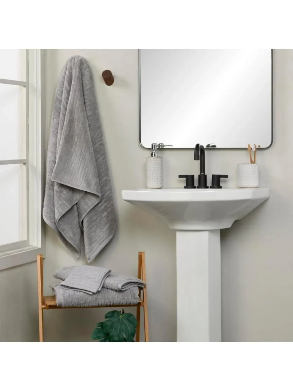 Luxury Cotton Hand Towels Set of 2 for Bath, Kitchen & Bar - Soft Gray Gift